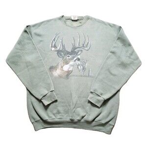 Vintage 90s Artisans Buck Size XL Mens USA Made Faded Green Sweatshirt Hunting